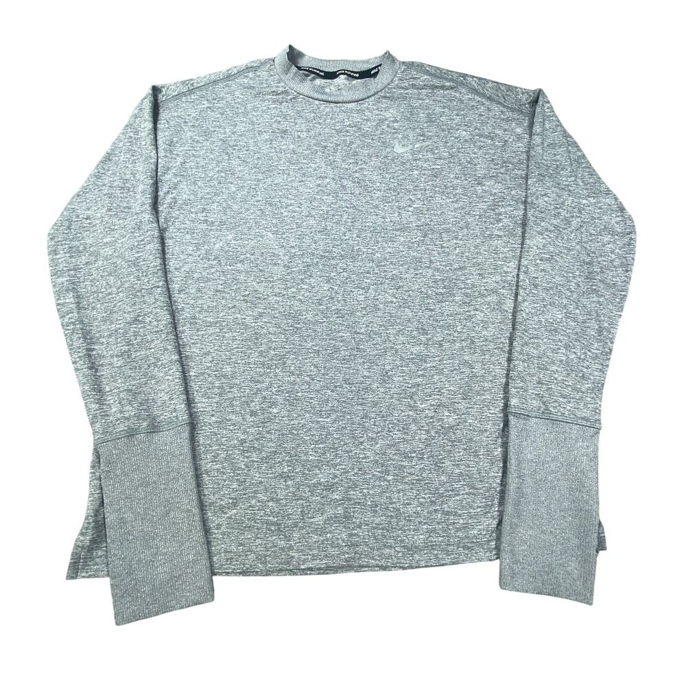 Nike Dri-FIT Shirt Mens Small Gray Heathered Long Sleeve‎ Running Thumbhole Top